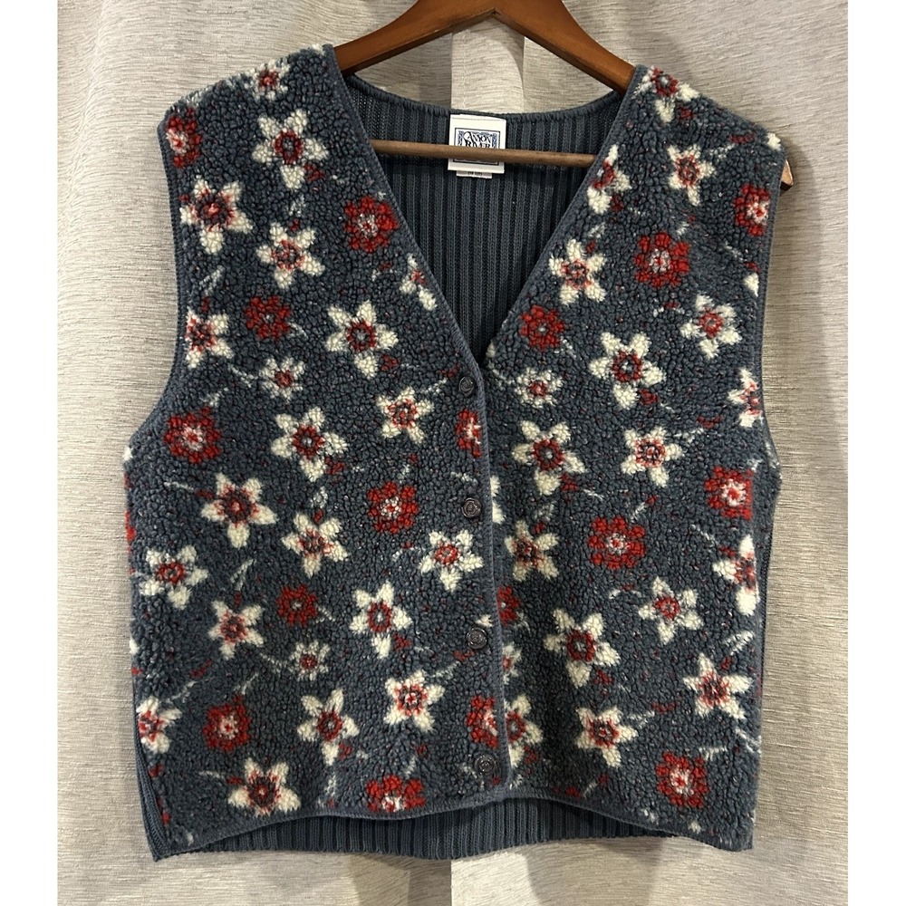 Vintage Canyon River Blues‎ Floral Fleece Vest Size XL